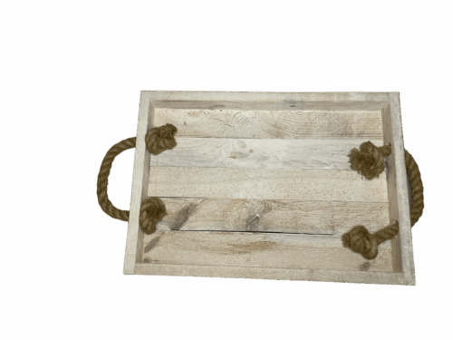 Holz Tablett "Maximal-Rustikal" mit Sisal Griffen rechteckig 60x43x7 cm