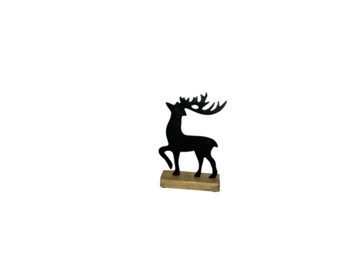 Metall Hirsch auf Holz Ständer B13 x H22 cm Aluminium  matt schwarz