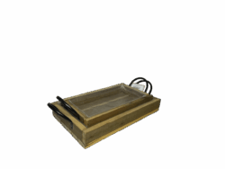 Deko Holz Tablett 2er Set mit Metall Griffen  B35 cm x 22 cm H 5 cm / B30 cm x 17 cm H 5 cm