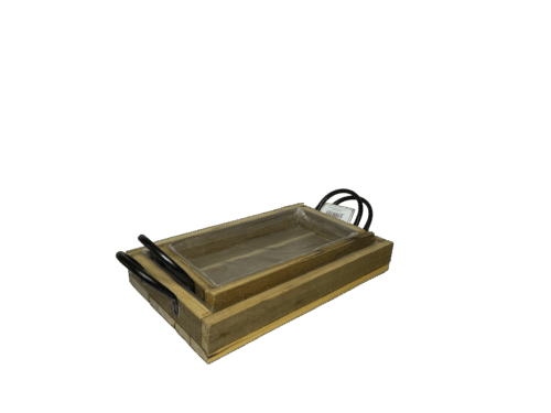 Deko Holz Tablett 2er Set mit Metall Griffen  B35 cm x 22 cm H 5 cm / B30 cm x 17 cm H 5 cm