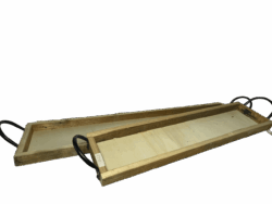 Deko Holz Tablett 2er Set mit Metall Griffen  B86 cm x 18 cm H3 cm / B60 cm x 15 cm H3 cm