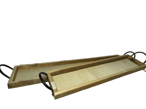 Deko Holz Tablett 2er Set mit Metall Griffen  B86 cm x 18 cm H3 cm / B60 cm x 15 cm H3 cm