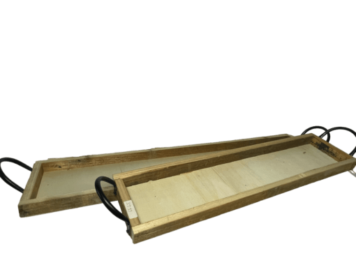 Deko Holz Tablett 2er Set mit Metall Griffen  B86 cm x 18 cm H3 cm / B60 cm x 15 cm H3 cm