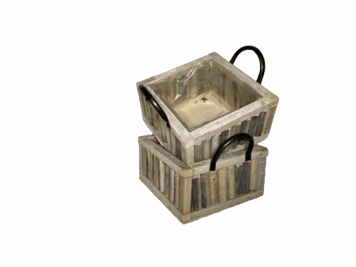 Holz Korb mit Griffen B22 x 22  H12 cm natur antik