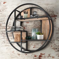 Die Faktorei Circle Wandregal Mangoholz Natur/Metall Schwarz