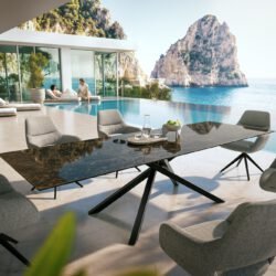 Outdoortisch Edge 300x100 cm Keramik Emperador Extra Lucidato Dunkelbraun Kreuzgestell Rechteck Schwarz