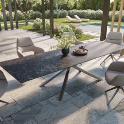 Outdoortisch Edge 300x100 cm Keramik Laminam® Nero Greco Anthrazit Kreuzgestell Rechteck Edelstahl