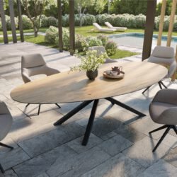 Outdoortisch Edge Oval 280x130 cm Keramik Laminam® Sabbia Eichefarbig Kreuzgestell Rechteck Schwarz