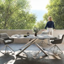 Outdoortisch Edge Boot 200x100 cm Keramik Beton Grau Kreuzgestell Rechteck Edelstahl