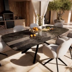 Outdoortisch Edge Boot 240x120 cm Keramik Emperador Extra Lucidato Dunkelbraun Kreuzgestell Rechteck Schwarz