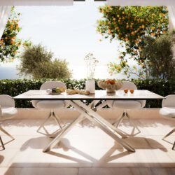 Outdoortisch Edge 200x100 cm Keramik Minas Melange Weiß-Beige Kreuzgestell Rechteck Edelstahl