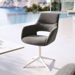 Outdoorstuhl Yago-Flex mit Armlehnen Strukturstoff Graphit Fußkreuz Weiß 360° drehbar Wippfunktion