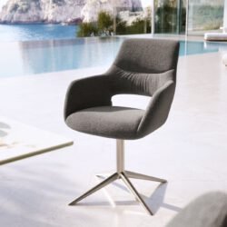 Outdoorstuhl Yago-Flex mit Armlehnen Strukturstoff Graphit Fußkreuz Edelstahl 360° drehbar Wippfunktion