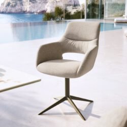 Outdoorstuhl Yago-Flex mit Armlehnen Strukturstoff Grau-Weiß Fußkreuz Effektfinish Titan 360° drehbar Wippfunktion