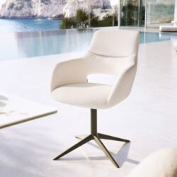 Outdoorstuhl Yago-Flex mit Armlehnen Bouclé Weiß Fußkreuz Effektfinish Titan 360° drehbar Wippfunktion