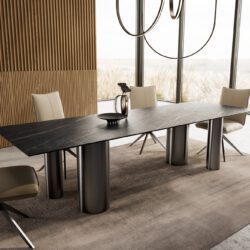 Esstisch Edge 300x100 Keramik Laminam®Noir Desir Braun Pilier Edelstahl Graphit