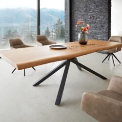 Esstisch Edge 260x100 XL Akazie Natur Kreuzgestell Rechteck Schwarz Live-Edge