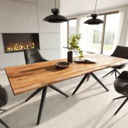Esstisch Edge 240x100 Akazie Natur Estelar rund Metall Schwarz Live-Edge