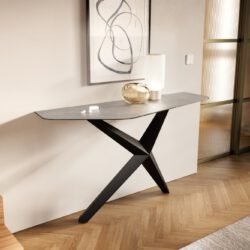 Konsolentisch Edge Polygonal 140x50 cm Keramik Beton Grau Zentharo Metall Schwarz