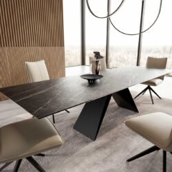 Esstisch Edge 200-300x100 Keramik Laminam®Noir Desir Braun V-Gestell Flachstahl Schwarz ausziehbar