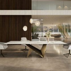Esstisch Edge 300x100 Keramik Calacatta Luxe Weiß-Gold-Grau Origami Metallic Gold