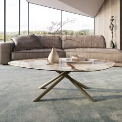 Couchtisch Edge Organisch 140x76 cm Keramik Minas Melange Sarity Metall Effektfinish Titan