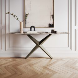 Konsolentisch Edge Polygonal 180x50 cm Keramik Patagonia Poliert Zentharo Metall Effektfinish Titan