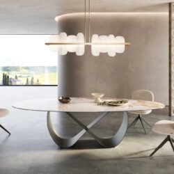 Esstisch Edge Oval 280x130 Keramik Minas Melange Weiß-Beige Infinity Metall Effektfinish Titan