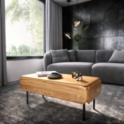 Couchtisch Shavani 100x50 cm Akazie Natur 1 Schublade Metall Schwarz