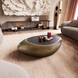 Couchtisch Sagana 120x80 cm Metallic Gold mit Reliefglas Taupe