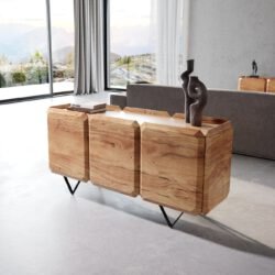 Sideboard Kiano 145 cm Akazie Natur 3 Türen V-Fuß Schwarz Raumteiler