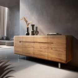 Sideboard Anaya 175 cm Akazie Natur 4 Türen L-Fuß Edelstahl
