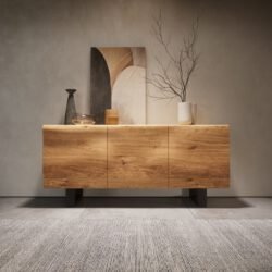 Sideboard New Live-Edge 145 cm Eiche Natur 3 Türen Kufe Metall Schwarz