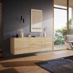 Sideboard Cuor 180 cm Keramik Laminam® Sabbia Eichefarbig 2 Türen 3 Schubfächer Schwebend