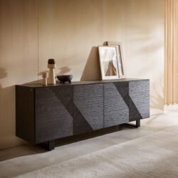 Sideboard Tereos 200 cm Esche Dunkelbraun 3D Effekt 4 Türen Kufe Metall Schwarz