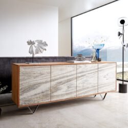 Sideboard Kleo 175 cm Akazie Natur 4 Türen V-Fuß Edelstahl