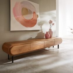 Lowboard Sohara 175 cm Akazie Natur 4 Türen L-Fuß schwarz