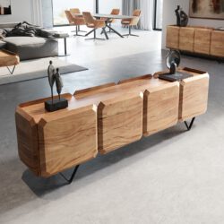 Lowboard Kiano 200 cm Akazie Natur 4 Türen V-Fuß Schwarz Raumteiler