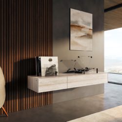 Lowboard Cuor 150 cm Keramik Laminam® Travertino Bianco Creme-Weiß 1 Klappe 1 Schubfach Schwebend