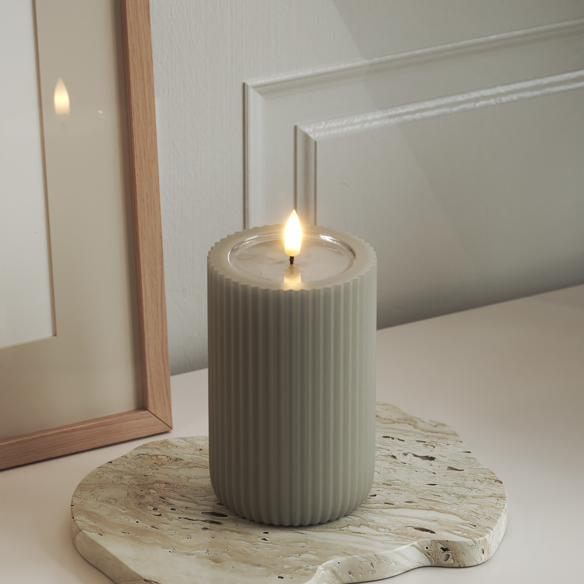 Unique LED-Rillenkerzen D 8 x 12,5 cm Sand