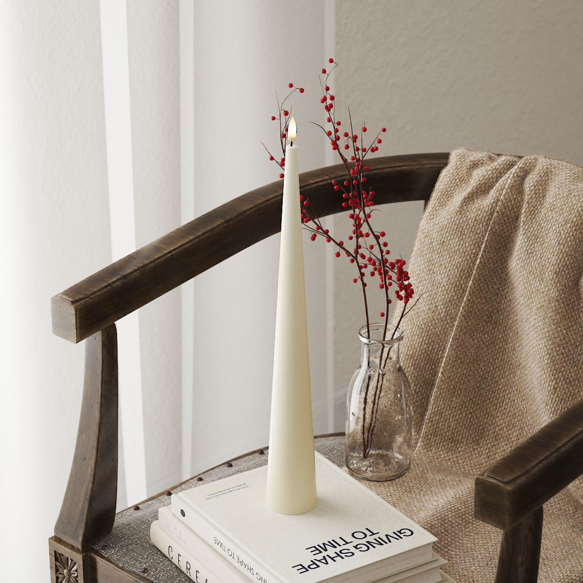 LED Kegelkerzen, 38 cm, Creme