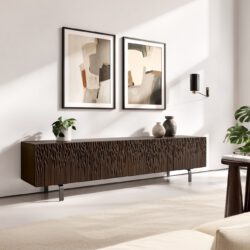 Lowboard Follia 200 cm Mango Braun 4 Türen L-Fuß Metall Schwarz