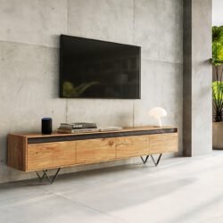 Designer-Lowboard Stonegrace 200 cm Akazie Natur Schiefer 4 Schübe