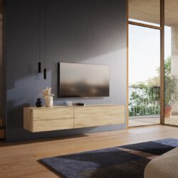 Lowboard Cuor 180 cm Keramik Laminam® Sabbia Eichefarbig 1 Klappe 2 Schubfächer Schwebend