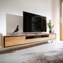 Lowboard Stonegrace 240 cm Akazie Natur 2 Türen 1 Fach 2 Schubladen Steinfurnier V-Fuß