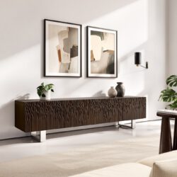 Lowboard Follia 200 cm Mango Braun 4 Türen Kufe Edelstahl gebürstet