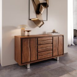 Sideboard Live-Edge 147 cm Akazie Braun 3 Schübe 2 Türen
