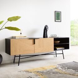 Sideboard Mikkusu 175 cm Bambus Natur Mango Schwarz 2 Türen 2 Fächer Metall Schwarz