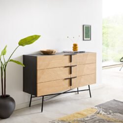 Sideboard Mikkusu 140 cm Bambus Natur Mango Schwarz 6 Schubladen Metall Schwarz
