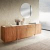 Sideboard Secara 200 cm Akazie Natur 4 Türen 2 Schübe Marmor Füße Edelstahl